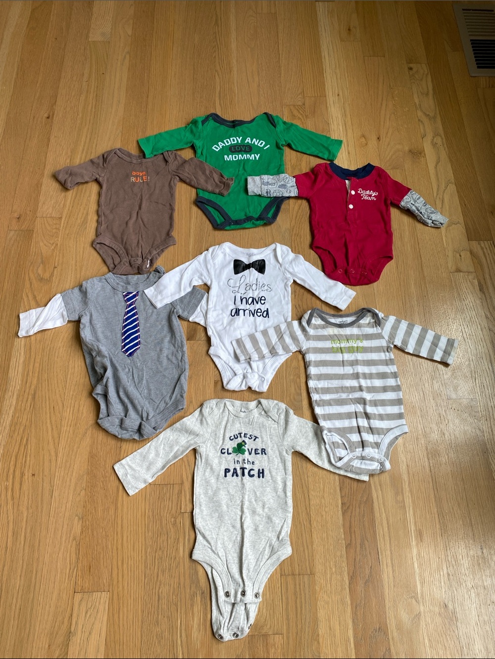 Assorted 3 Month Baby One-Piece Bodysuit Pack - Green, Red, Gray, Brown, White
